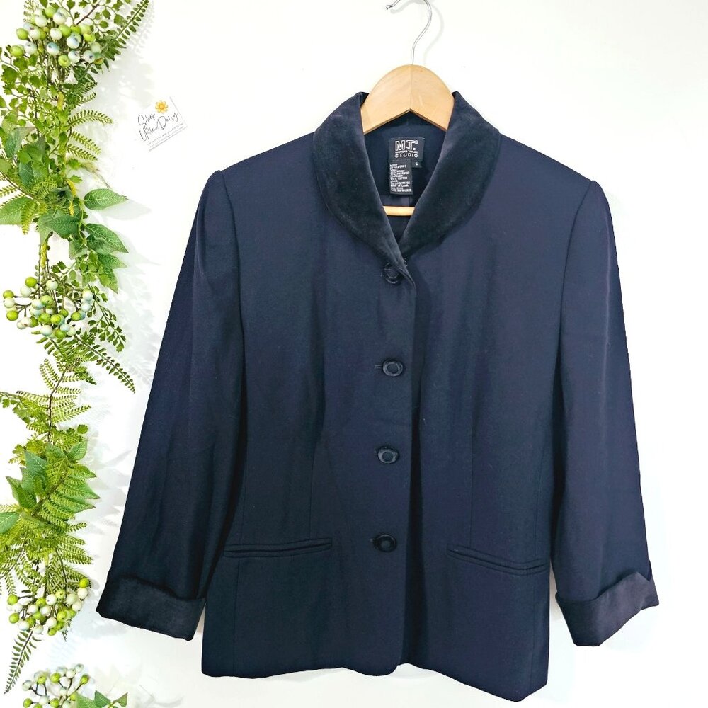 90s Morgan Taylor Studio Black Velvet Trim Blazer Jacket Goth Dark Academia 6